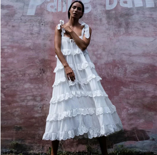 Sling Lace Cake Maxi Dress