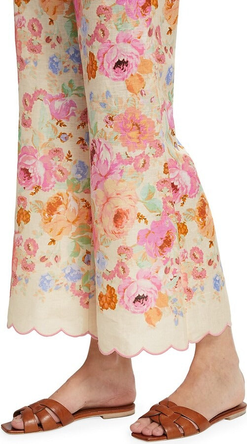 Floral suspenders cropped flared pants suit