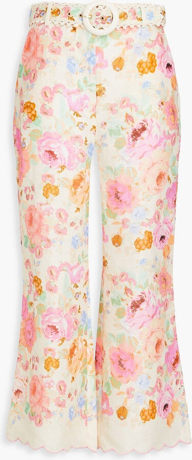 Floral suspenders cropped flared pants suit