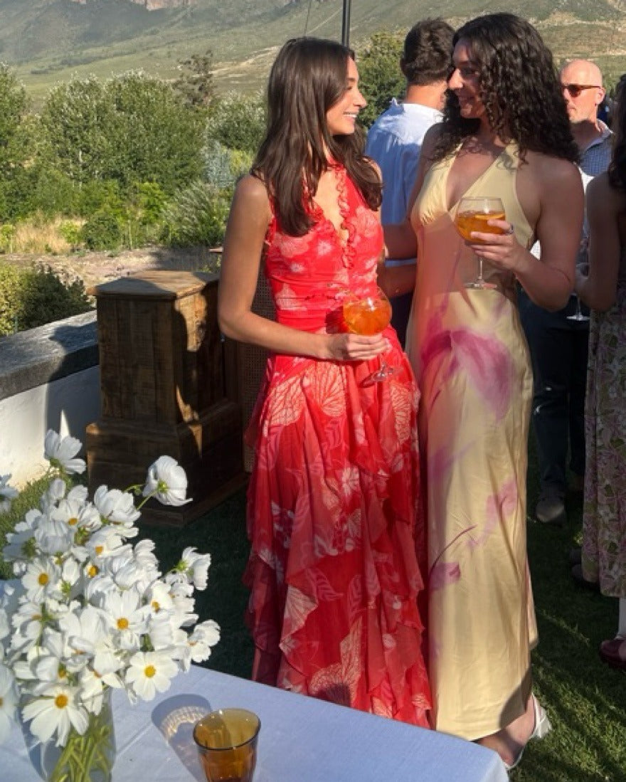 Red Floral Halter Maxi Dress