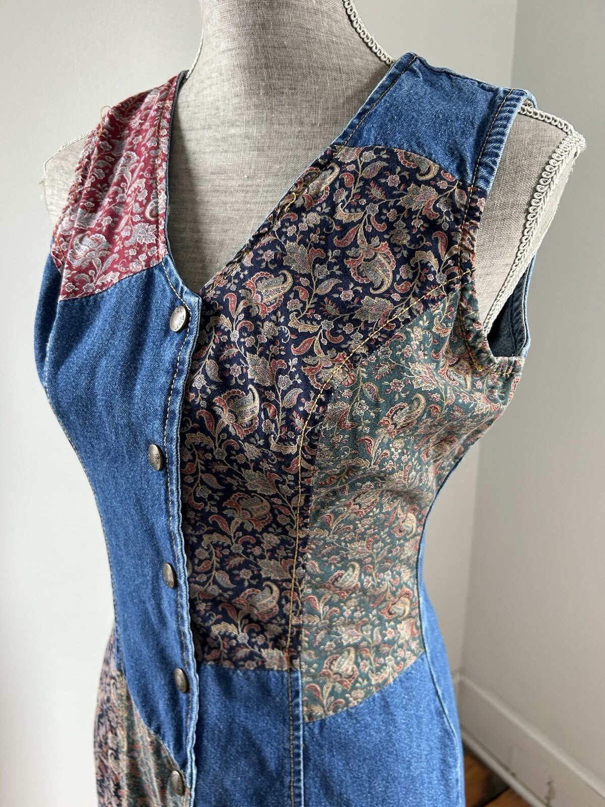 Vintage Paris Blues Patchwork Denim Dress