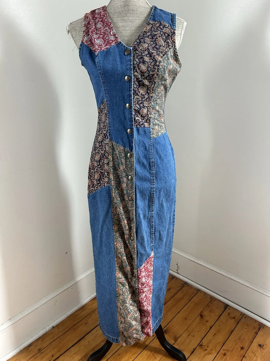 Vintage Paris Blues Patchwork Denim Dress