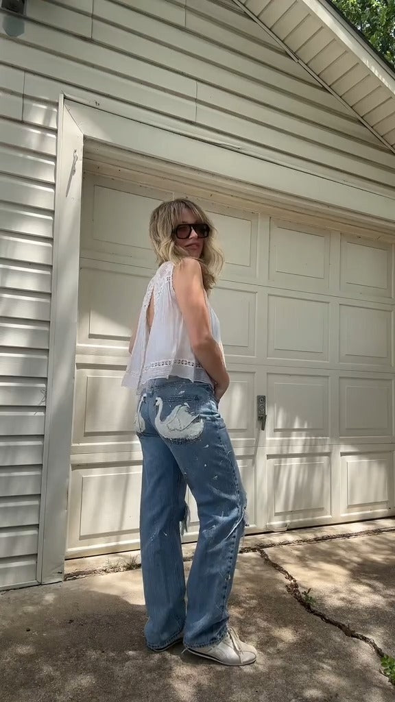 Hip Hop Ripped Swan Jeans