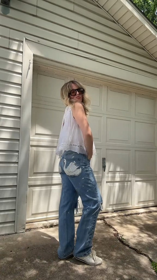 Hip Hop Ripped Swan Jeans