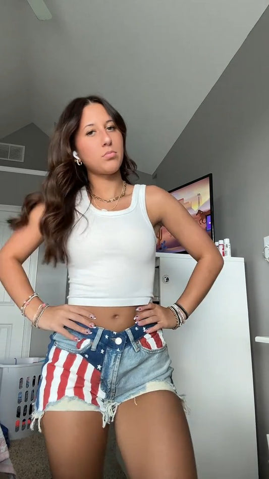 American Flag Denim Shorts