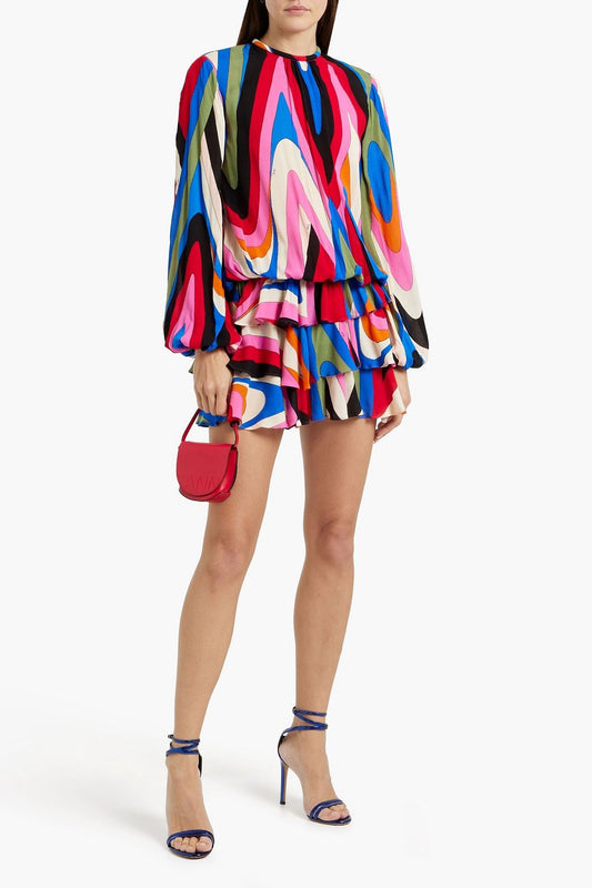 Ruffled Printed Georgette Mini Dress