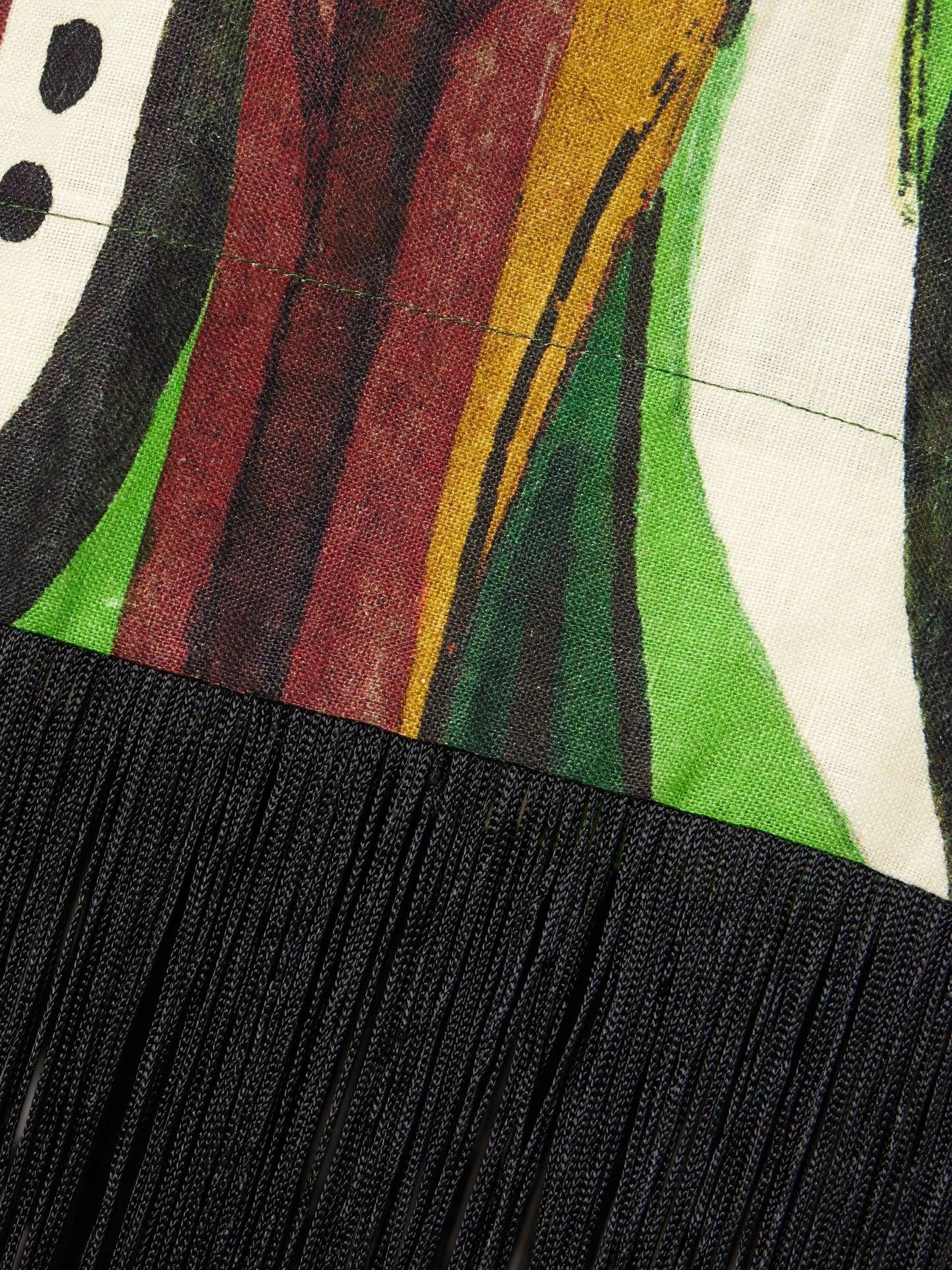 Coconut Tree Flow Strapless Fringed Printed Linen Top In Green